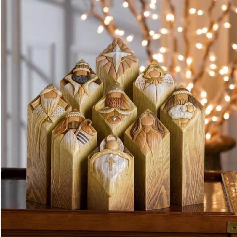 Heaven PillarStatues,9pcs Heaven Nativity Tree Pillar Statues