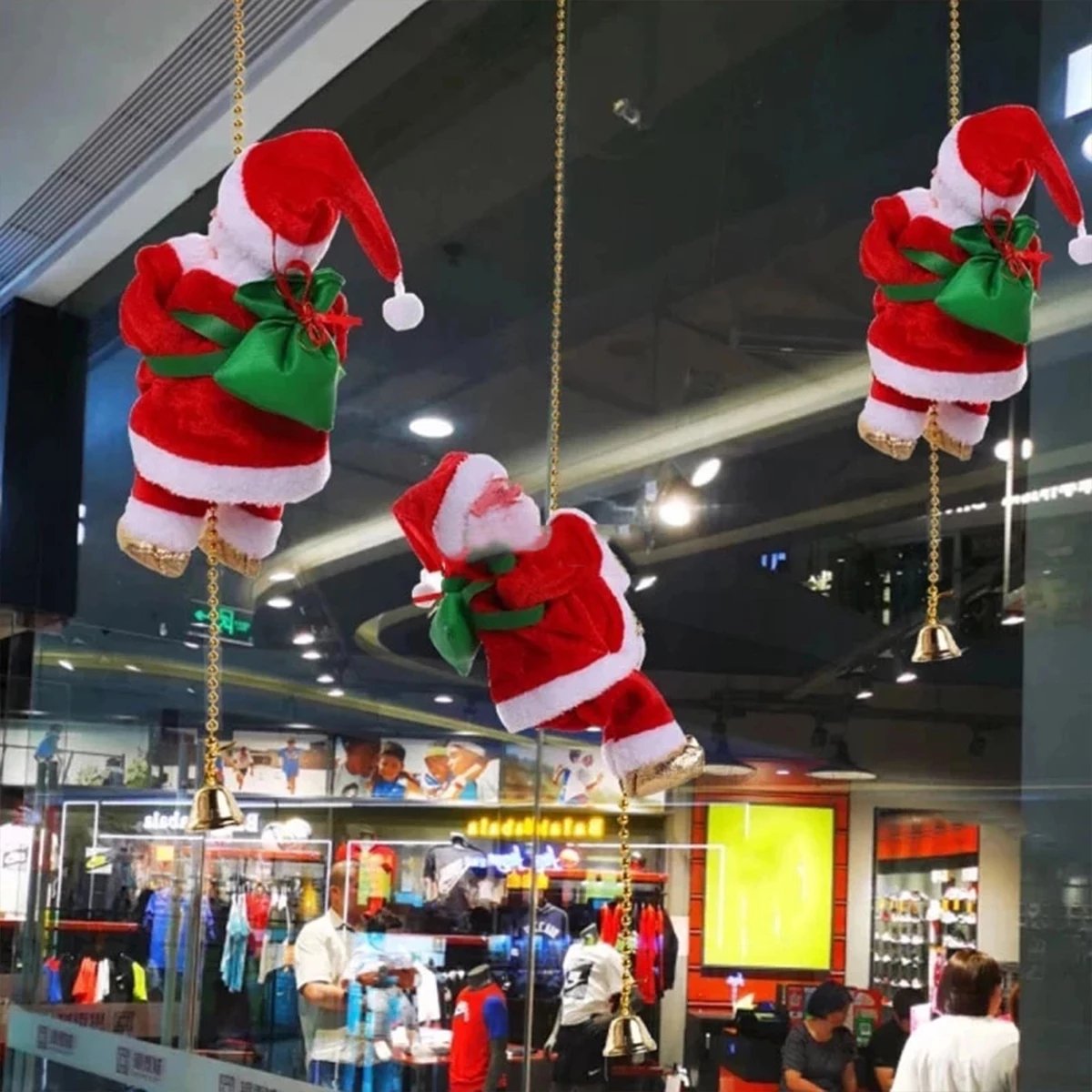 Santa Claus climbing rope