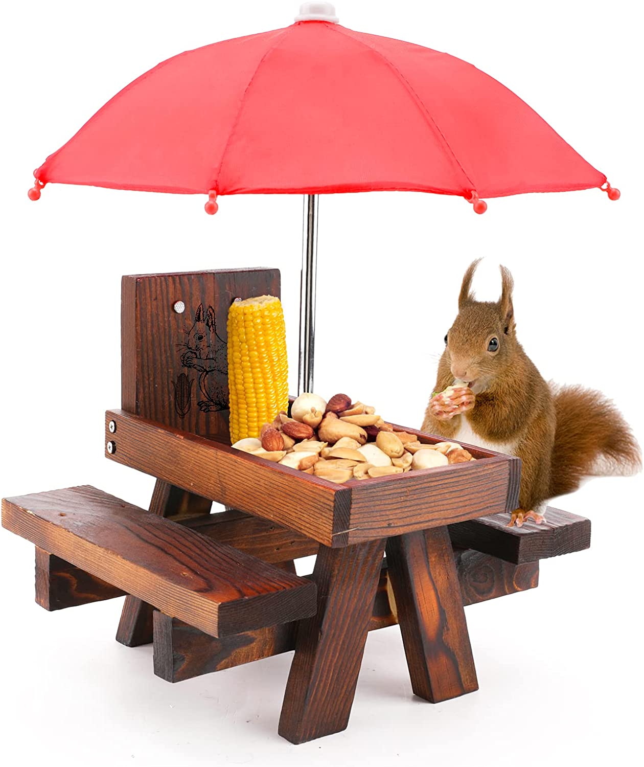 Wooden Squirrel Feeder Picnic Tabler