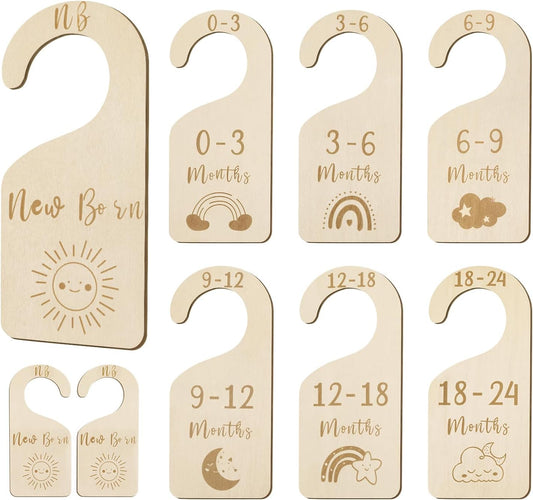 7 Pcs Wooden Baby Closet Dividers, Double Sided Baby Clothes Size Dividers