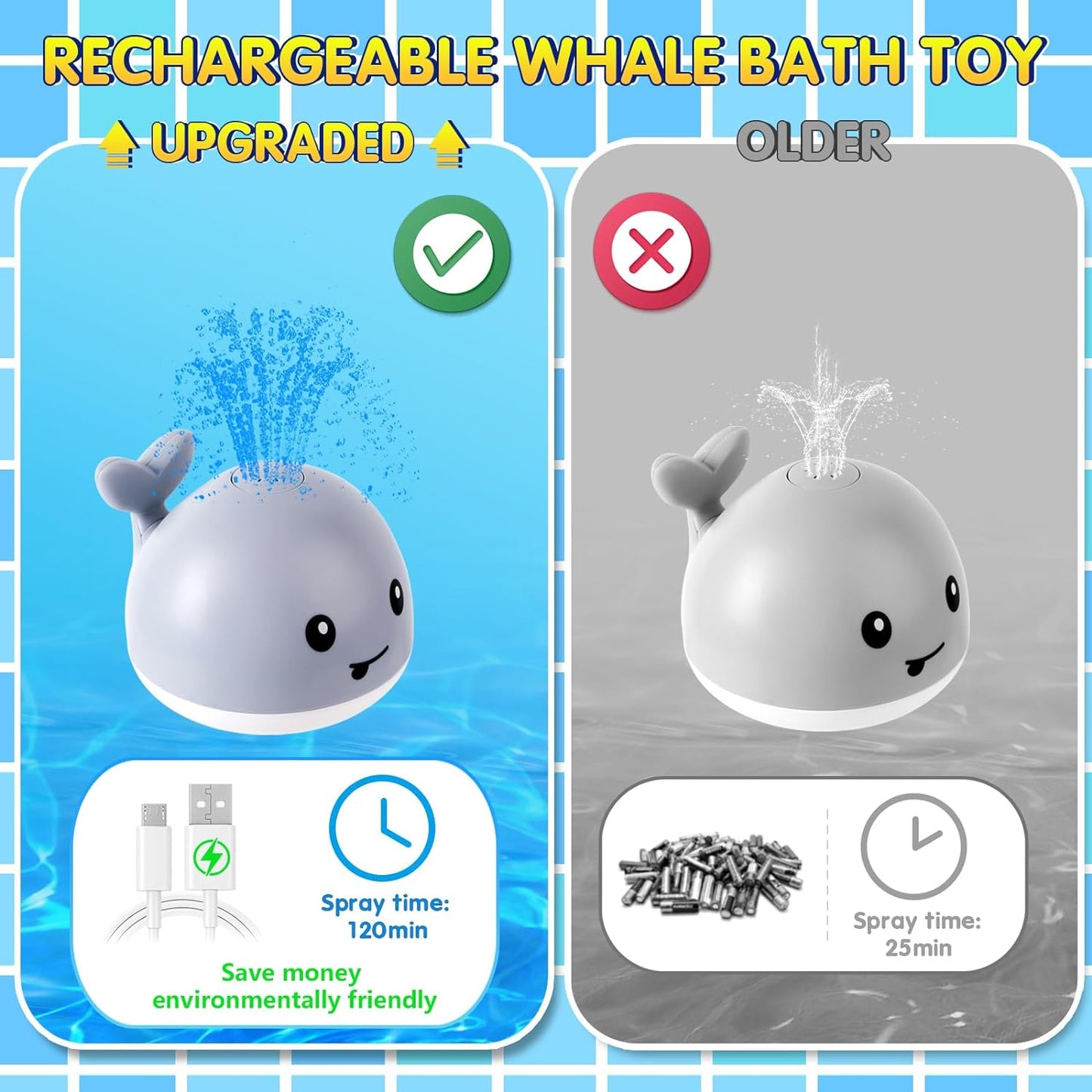 Baby Whale Spray water Bath Toy Rechargeable