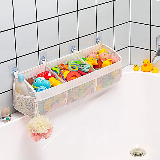 Original 3 Compartment Horizontal Large Openings Bath Toy Organizer for Tub