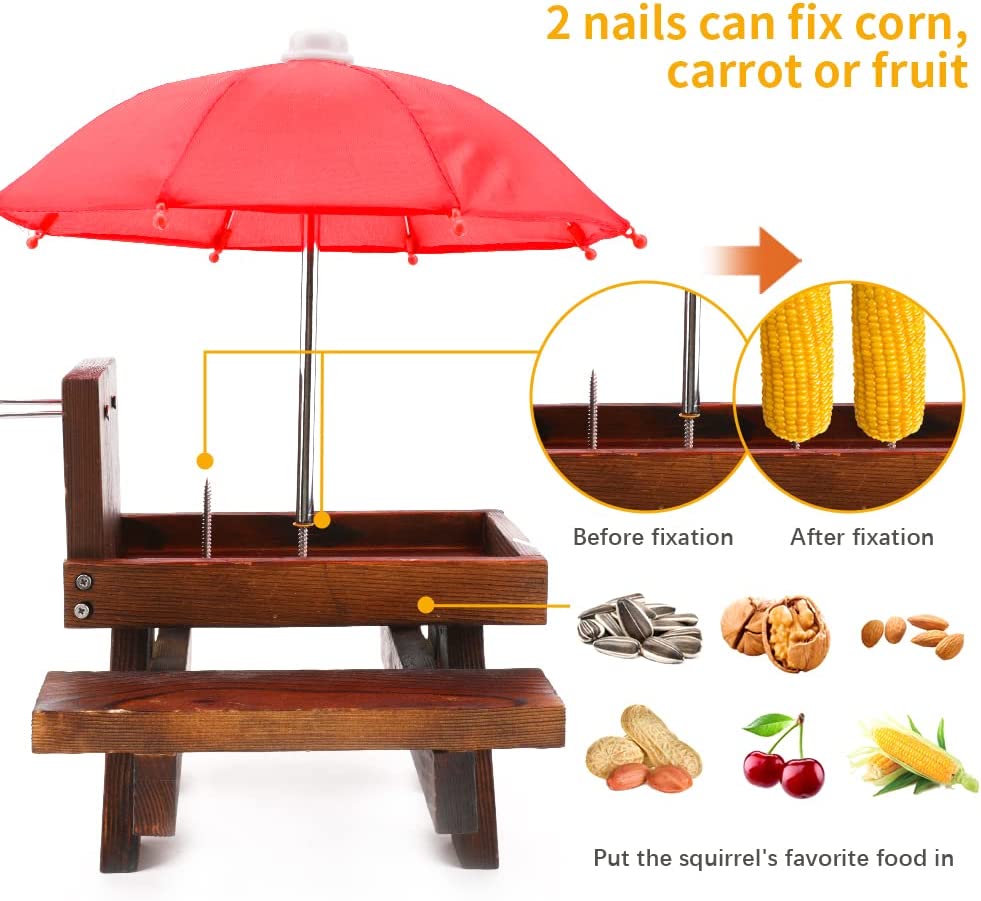 Wooden Squirrel Feeder Picnic Tabler