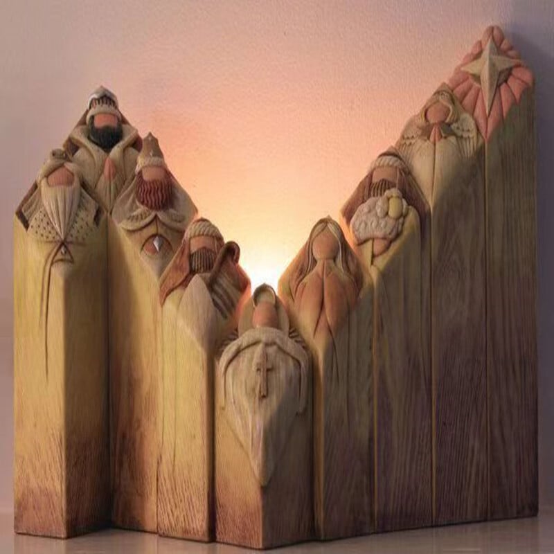 Heaven PillarStatues,9pcs Heaven Nativity Tree Pillar Statues