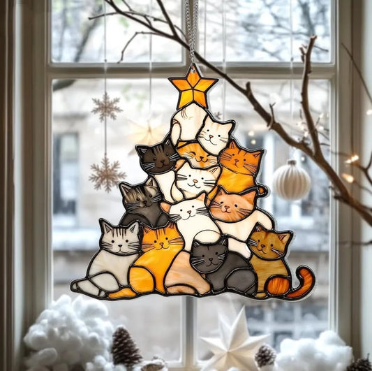 🎄Early Sale-50% OFF😻Cat Christmas Tree Suncatcher Ornament