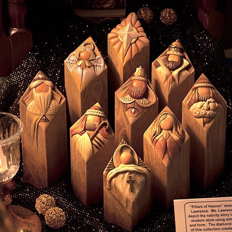 Heaven PillarStatues,9pcs Heaven Nativity Tree Pillar Statues