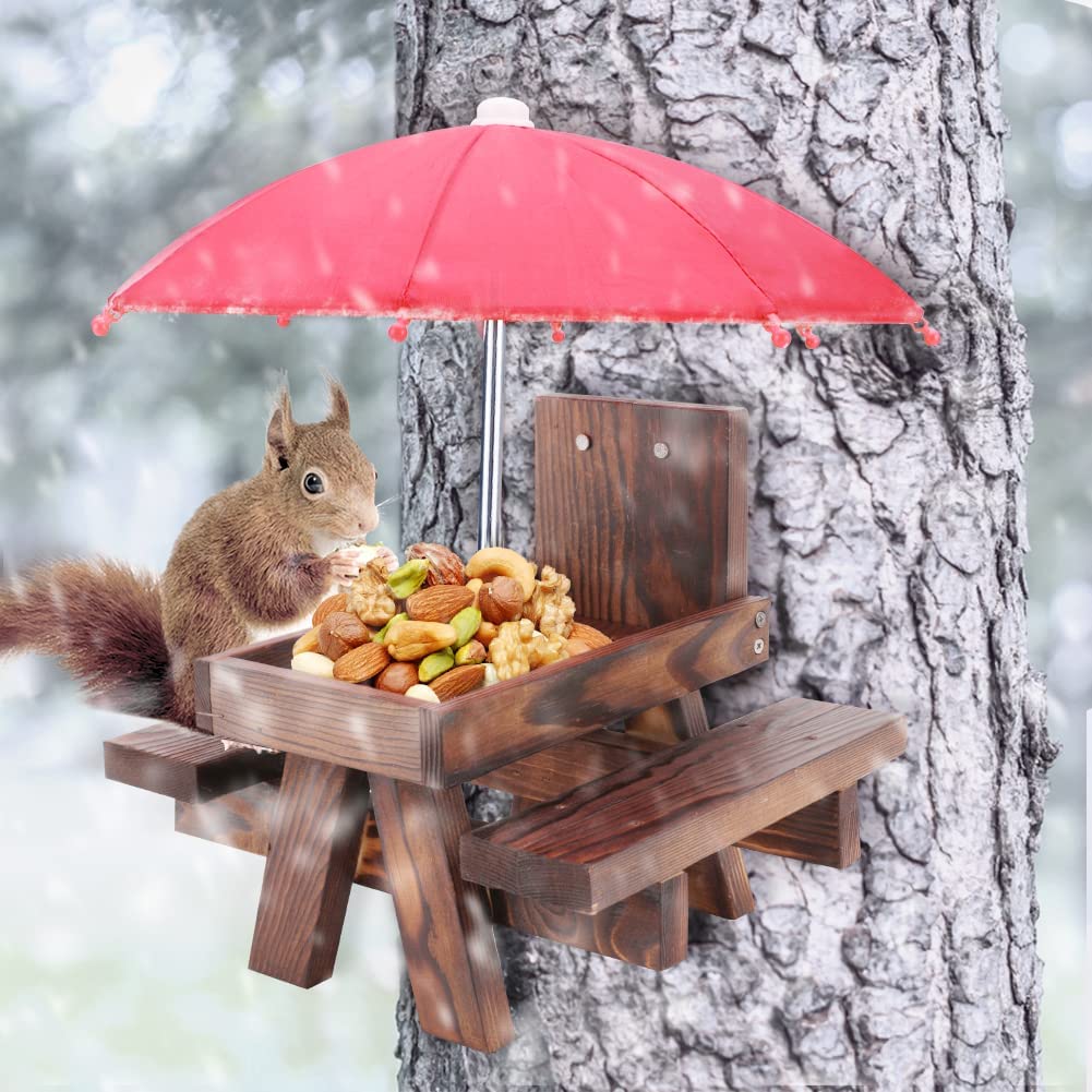 Wooden Squirrel Feeder Picnic Tabler